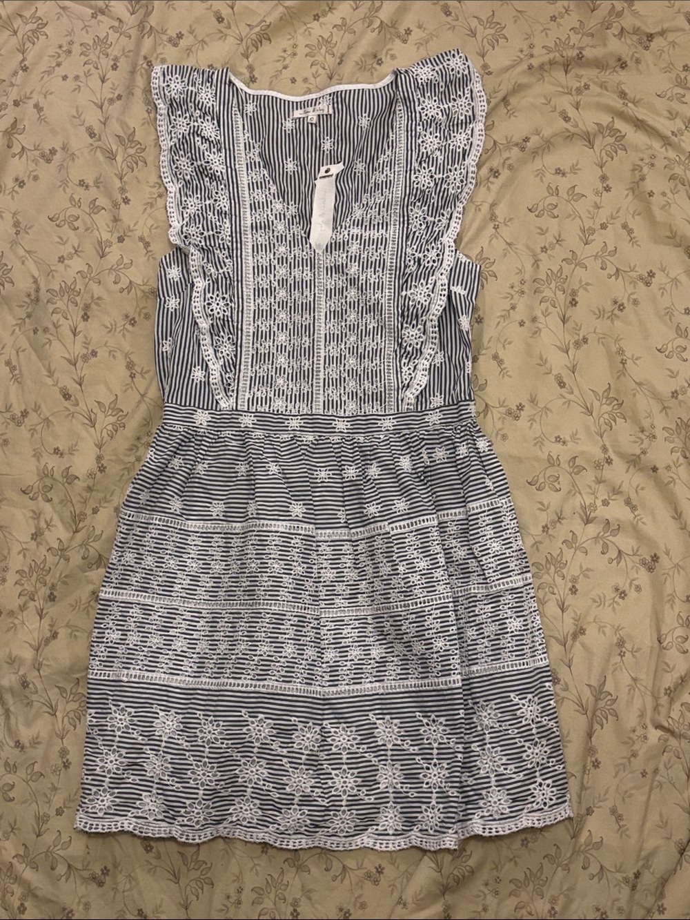 Willow & Clay Striped Embroidered Eyelet Hippie Dress